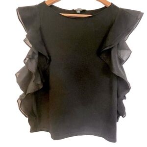 Lauren Ralph Lauren Top M Black Sleeveless Layered Ruffles At Sleeves Work
